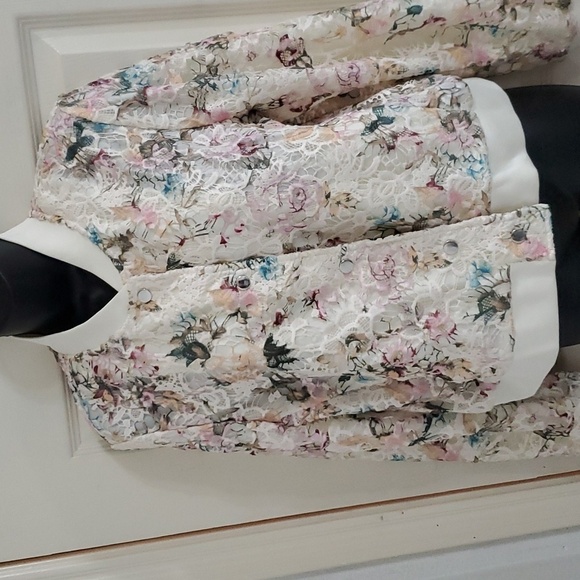 NANETTE NANETTE LEPORE ivory multi Floral crochet Lace Bomber Jacket size Medium - Picture 13 of 15